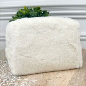 Elegant Cream Faux Fur Cosmetic Bag